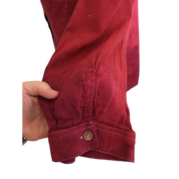 Catherines Top Women's Size 0X 14 / 16 Red Button Down 3/4 Sleeve Linen Cotton - Picture 5 of 8